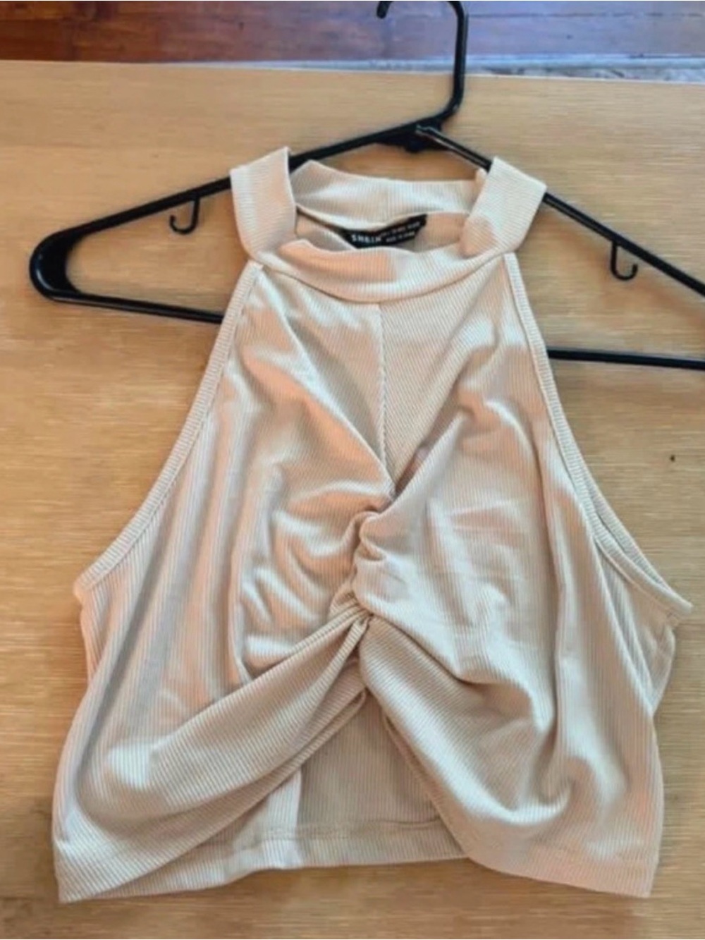 Beige Twist-Front Ribbed Halter Camisole